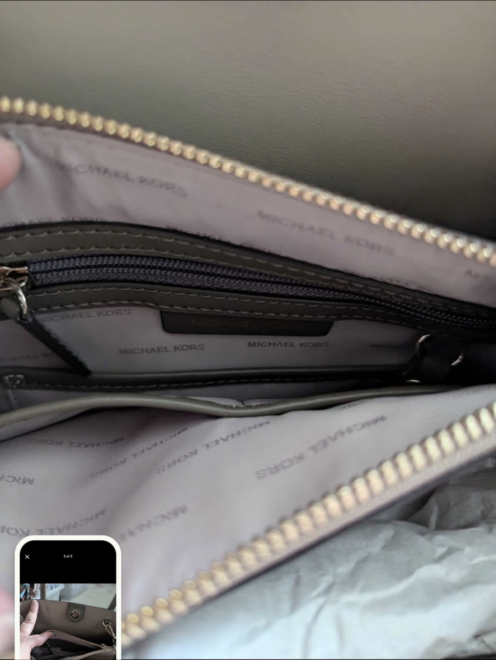 Michael Kors Taupe and Dark Gray Leather Satchel with Wristlet - Picture 4 of 5